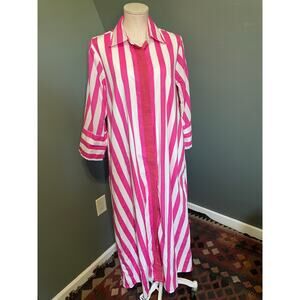 Heart of Grace Designs Hot Pink White Striped Button Down Dress. Sz Med